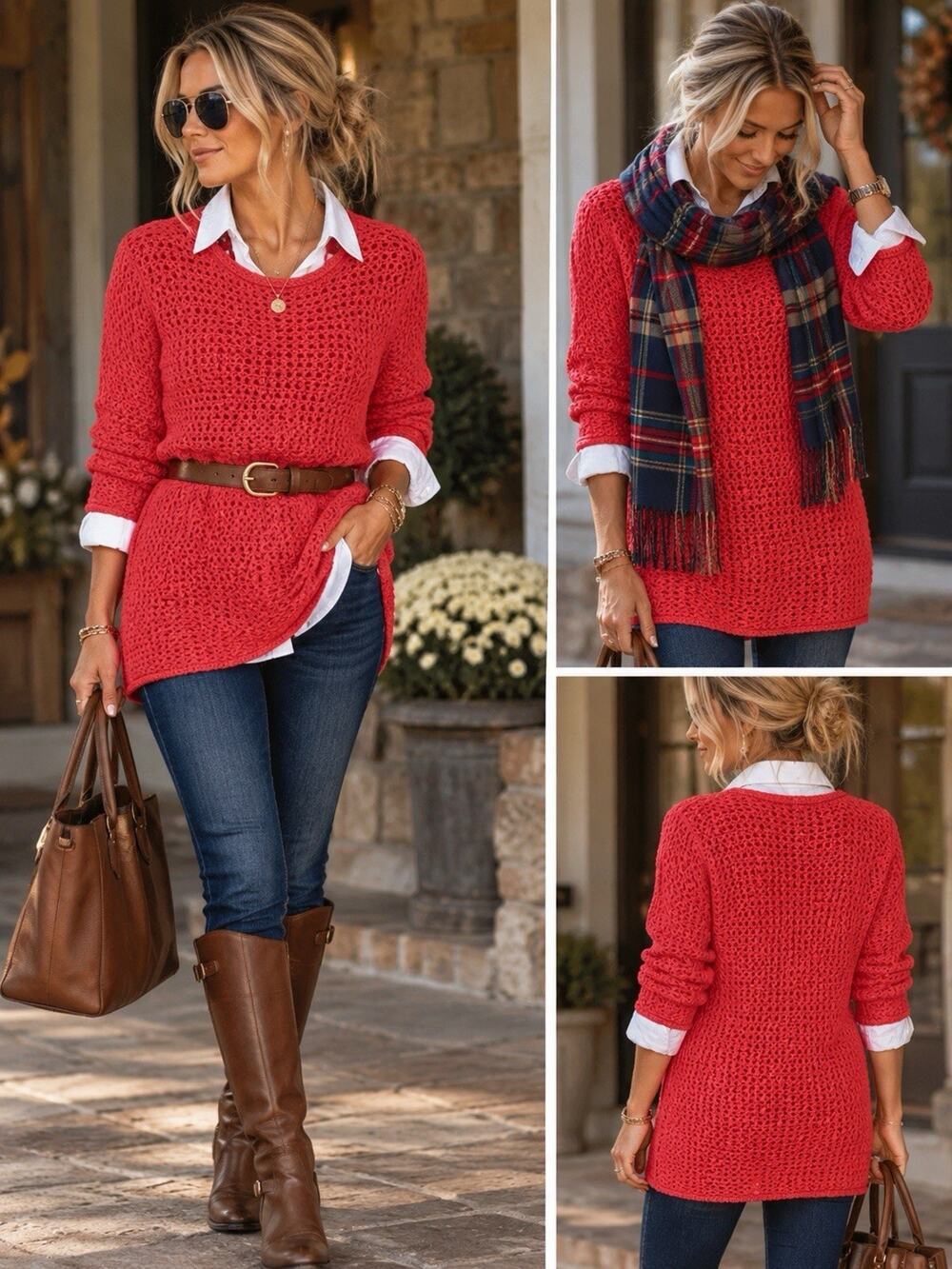Lauren Ralph Lauren Women’s Sweater Red Open-Knit Boat Neck 3/4 Sleeve Sz L